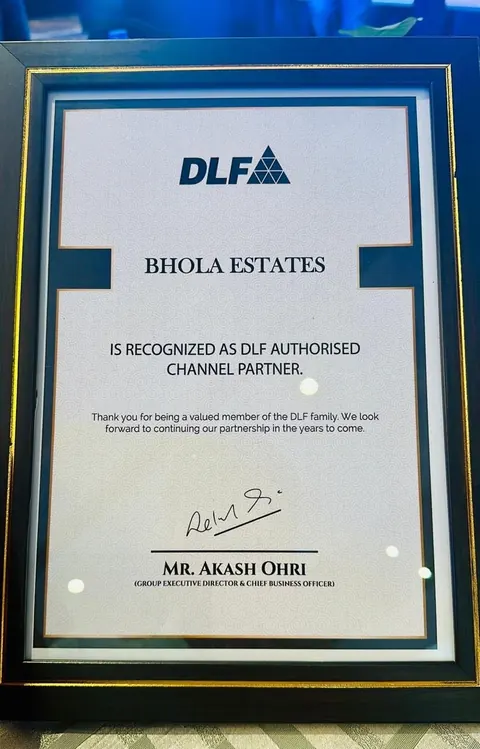 DLF certificate recognising Bhola Estates as a DLF Authorised Channel Partner